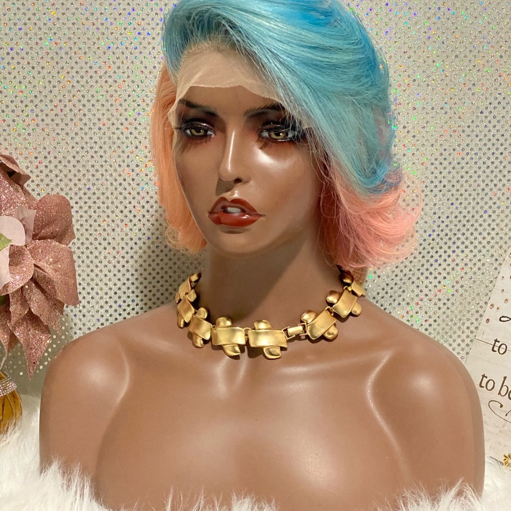 🌺 10" Rainbow Pastel 100% Human Hair Bob Wig 🌺